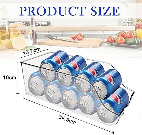 BUZIFU 2 Pack Refrigerator Storage Organizer Bins, Clear Plastic Pantry Storage Racks Kitchen Fridge & Cupboard Storage Trays Refrigerator Tidy Container for Up to Nine Cans, Food, or Soups