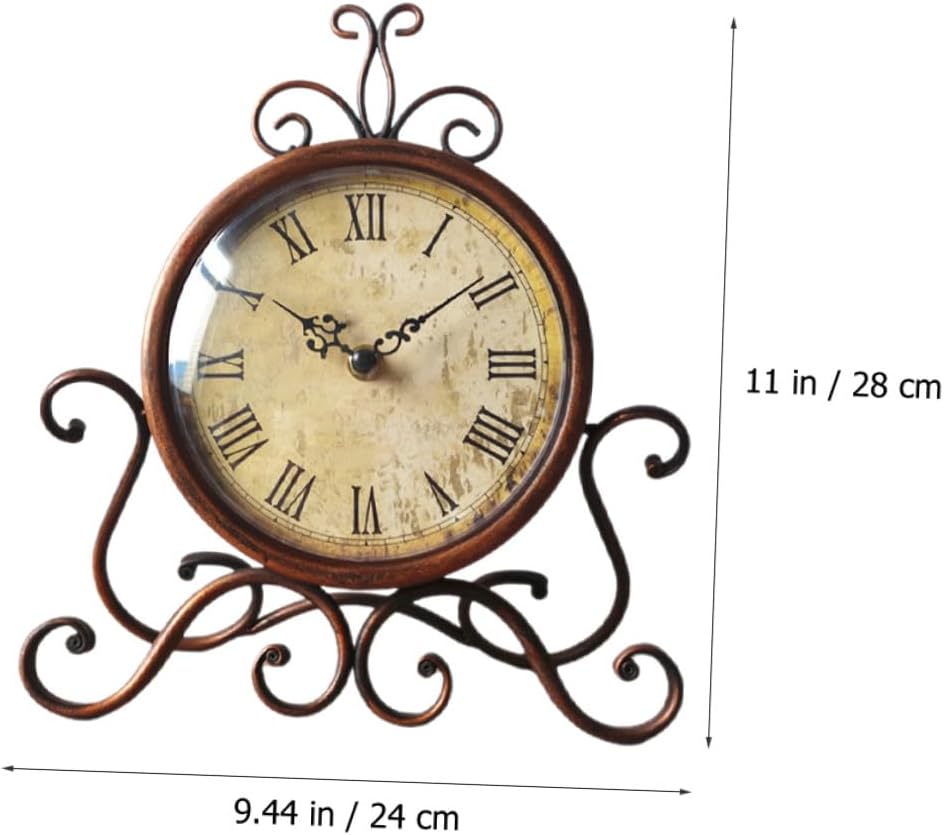 Zerodeko Vintage Style Non Ticking Table Clock Retro Mantel Decorative Desktop Clock for Living Bedroom Office Brown Iron Art Design Without Battery Classic Home and Cafe Decor