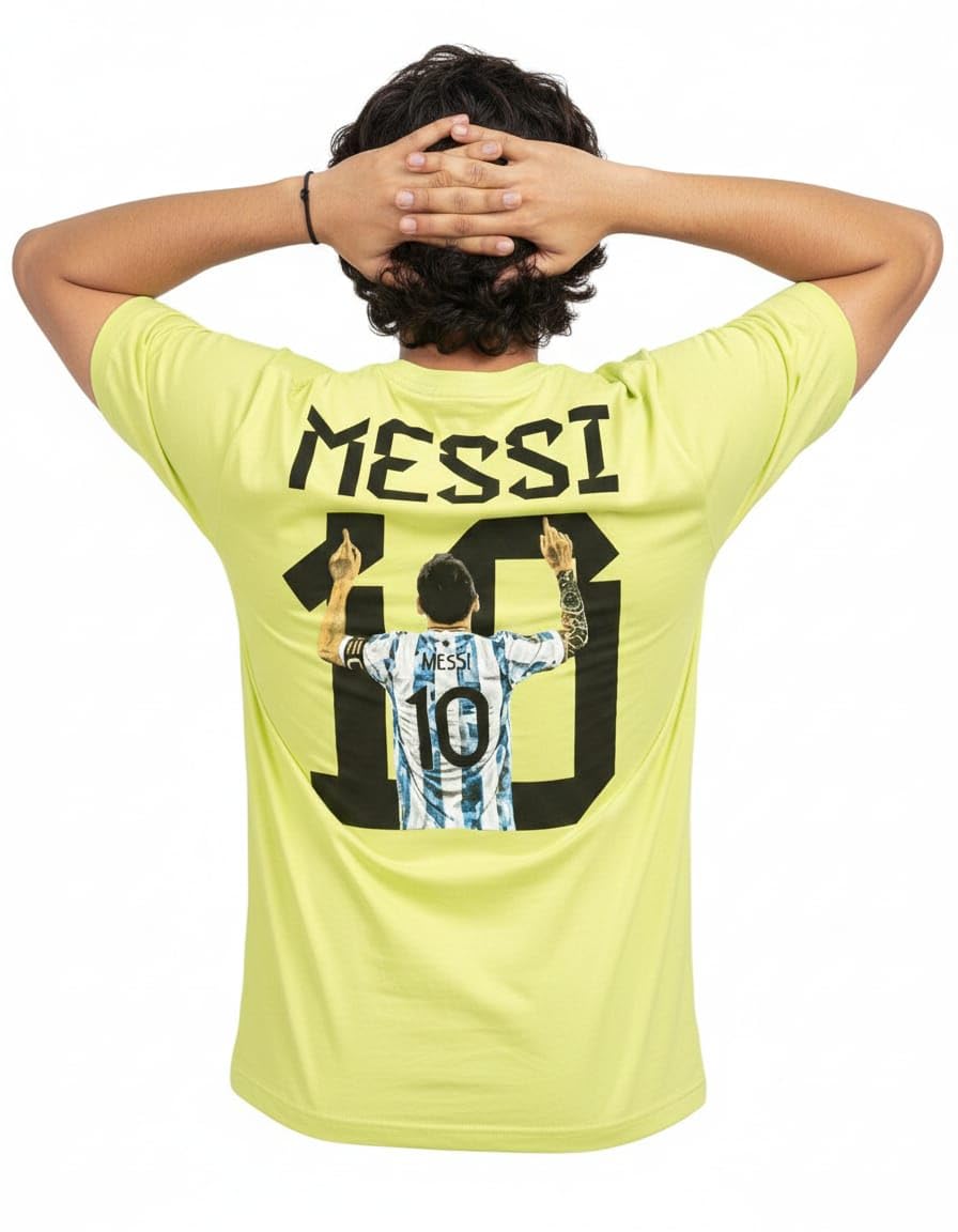 Messi 10 Graphic T-Shirt,Yellow Green, Football Fan Jersey Style, Argentina Theme-image-28