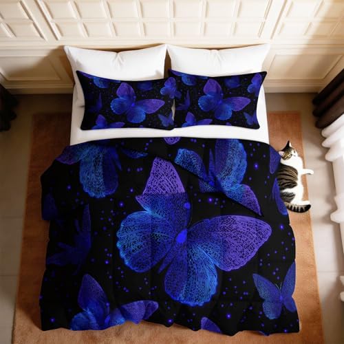 Edredón negro 7.5 tog King colcha de mariposa animales de fantasía juego de edredón suave 2