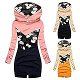 Alueeu Hoodie Jacke Damen Lang Übergangsjacke Schwarz Reissverschlüsse Herbst Parka Günstig Modern Sweatjacke Mit Kapuze Hoher Kragen Kapuzenjacke Elegant Langarm Bedruck Sweatshirt Winterjacke