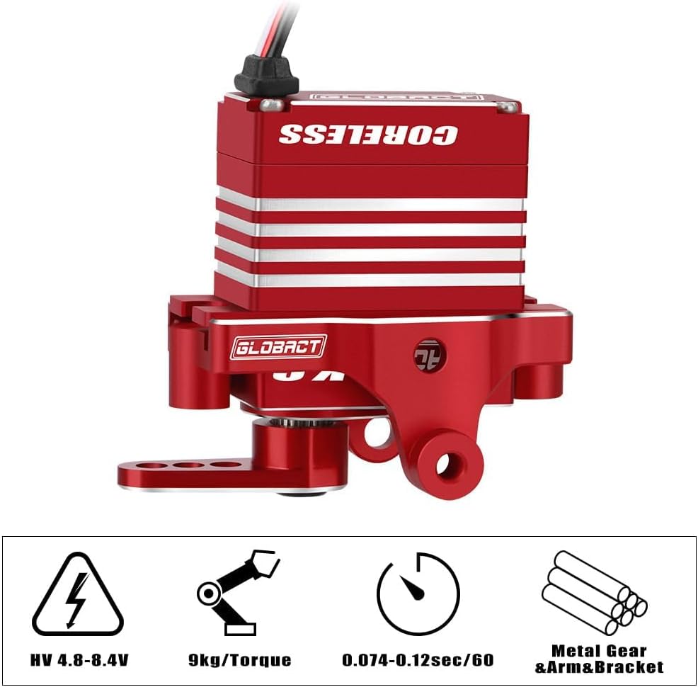 GLOBACT 9kg Metal Servo for TRX4M with Servo Arm High Torque Digital Servo Coreless Motor Servo HV 4.8V-8.4V for 1/18 RC Crawler Servo Upgrade (Red)