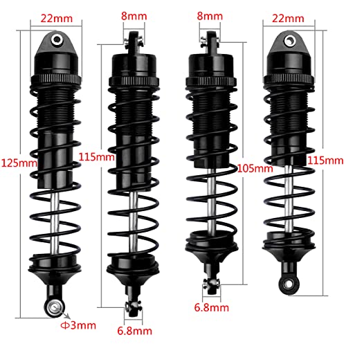 Image of HobbyPark Aluminum Shocks for Arrma 1 /10 Granite 4x4 Bigrock Senton Typhon 3s 6s Blx Shock Absorber Assembled Front & Rear, Replacement of AR330550 AR330551 (Set of 4) (Black)