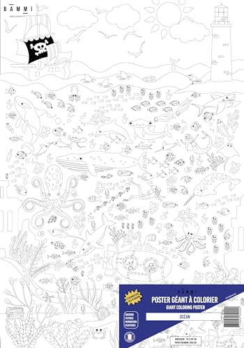 BAMMI Coloriage Géant pour Enfant, Océan Les Fonds Marins, 100 cm x 70 cm, Papier Premium, Activités Ludiques et Créatives