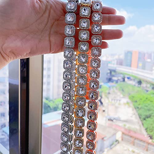 Apzzic 12Mm Iced Out Square Tennis Chain Micro Pave Cubic Zircon 1 Row Diamond Cuban Link Bracelet Hip Hop Jewelry For Men Women Gold 8Inch #TOP1