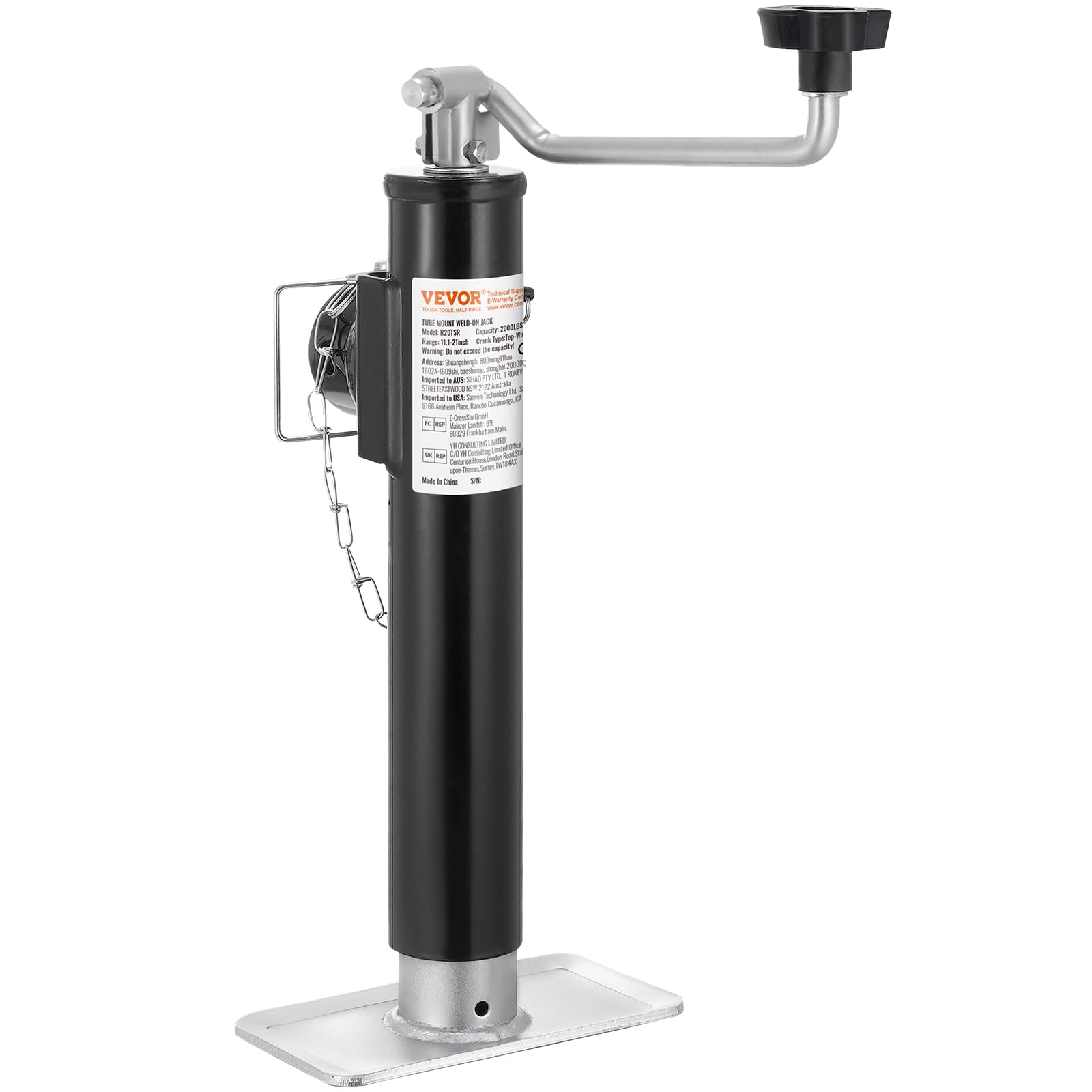VEVOR Trailer Jack, 2000 lbs Dynamic Load Capacity, Weld-on Pipe-Mount Swivel, 10" Lift Stand With Handle for RV, Horse, Utility, and Yacht Trailers