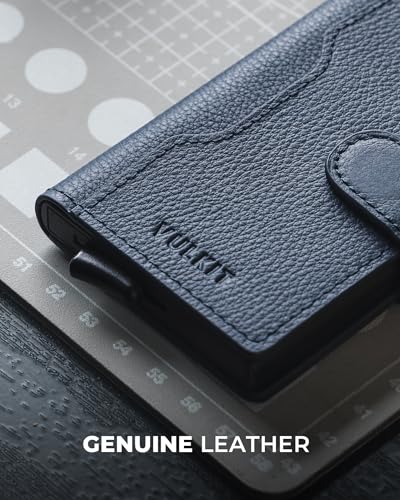 Image of VULKIT Slim Bifold Pop up Wallet Minimalist Leather Card Holder RFID Blocking Metal Card Case with ID Window for Women | with Leather Slots