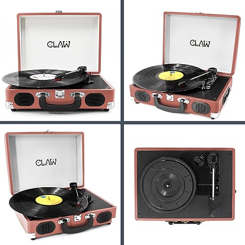 Image of CLAW Stag Portable Vinyl Record Player Turntable with Built-in Stereo Speakers (Pink)