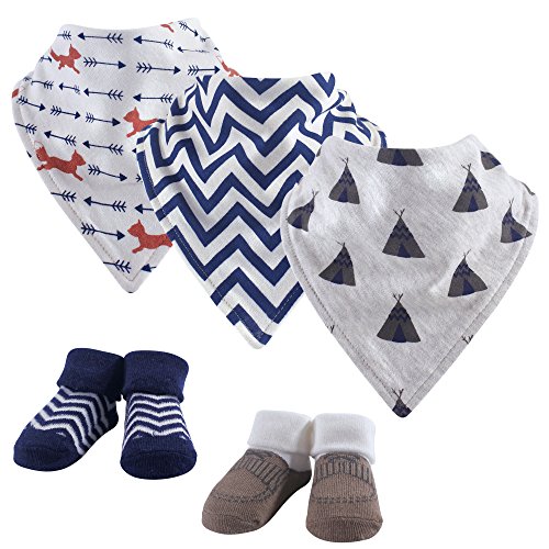 Image of Hudson Baby Unisex Baby Cotton Bib and Sock Set, Teepee, One Size