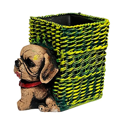 Image of AUGEN Pen Stand Decorative Hand Painted Puppy, Dog Design Stationery Holder | Gift Item | Table Top Decor (1031)