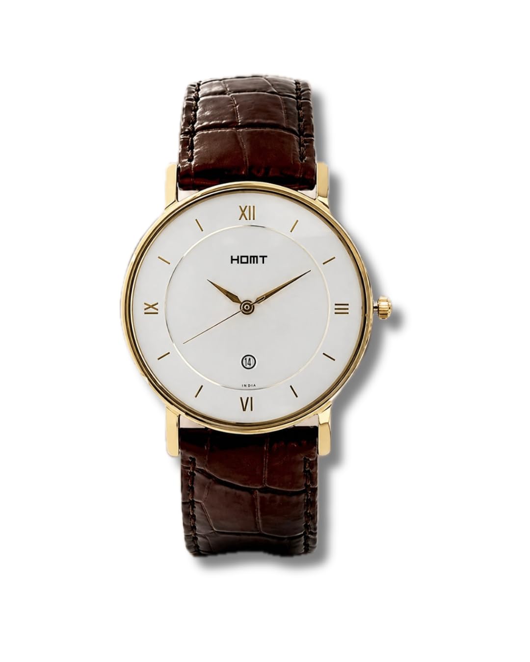 homt Quartz Analogue Watch, 36mm, Gold-Tone Case, Brown Leather Strap-picture-24