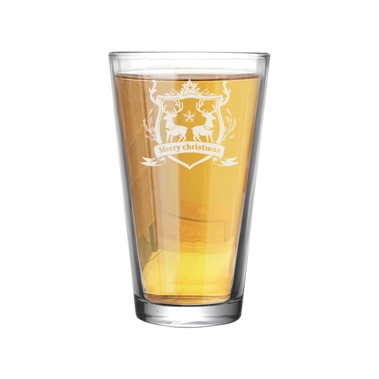 Flashideas Christmas Deer Beer Glasses Set of 4 Highball Water Glasses Cups Heavy Base Cocktail, Water, Juice Glass 20 oz Tall Clear Drinking Glasses for Home and Kitchen