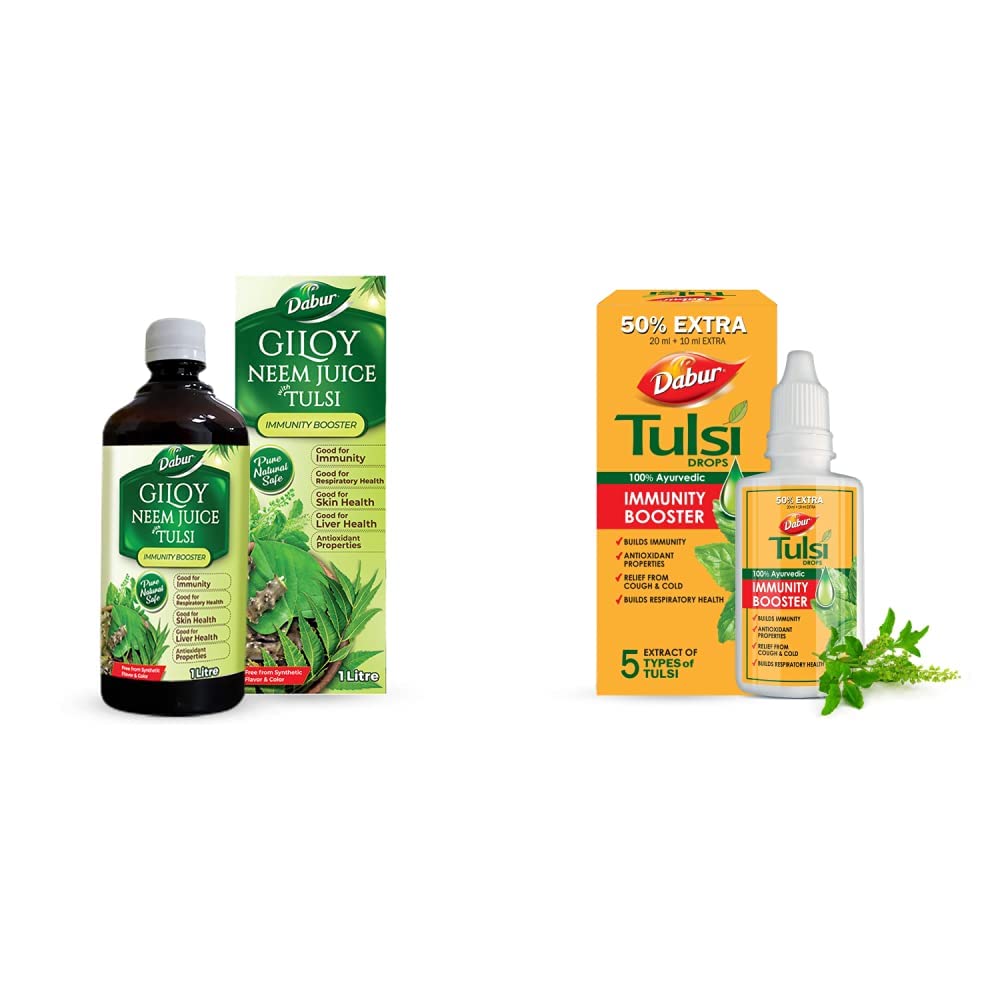 Dabur Giloy Neem Juice with Tulsi: 100% Ayurvedic Health Juice -1L & DABUR Tulsi Drops- 50% Extra: Concentrated Extract of 5 Rare Tulsi for Natural Immunity Boosting & C (B08GC8D82K) Amazon Price History, Amazon Price Tracker