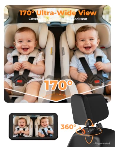 Image of LUCKVIEW BM2A Baby Car Camera - 3X Zoom to See Baby Clearly, 5.2 inch 1080P Display & Auto IR Night Vision, Rear-Facing View Monitor, Easy Install for Parents & Pet Owners
