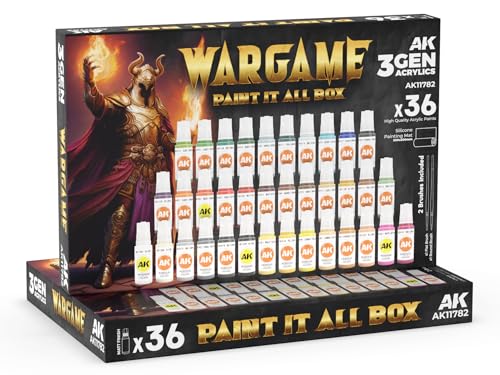 AK Acrylics 3Gen SET AK11782 WARGAME PAINT IT ALL BOX (36x17ml) + 2x brush + mat