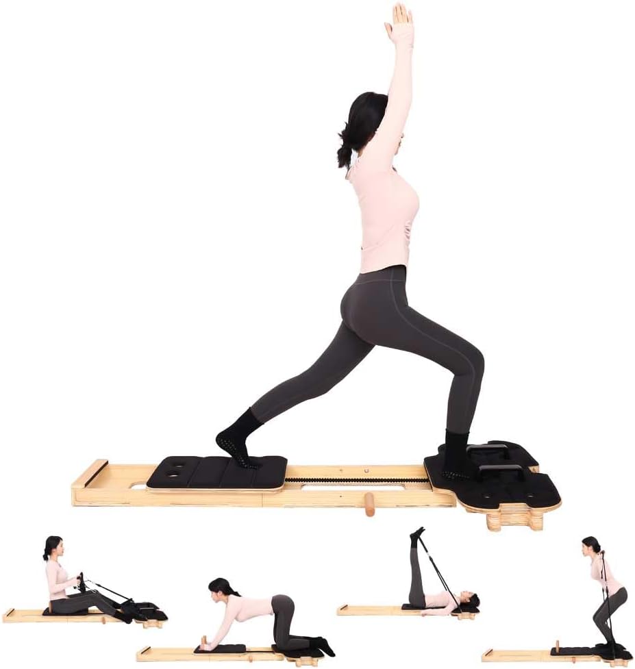 Pilates Reformer Machine Set for Full Body Workout Premium Quality Pilates Reformer with Adjustable Resistance Portable Folding-Ideal for Beginners and Advanced Users