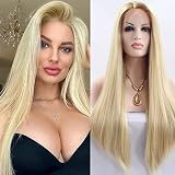 xiweiya Natural Mix Honey Blonde Lace Front Wigs Long Silky Straight Ombre Gold Synthetic Lace Wigs