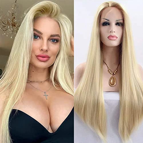 Xiweiya Natural Mix Honey Blonde Lace Front Wigs Long Silky Straight Ombre Gold Synthetic Lace Wigs Heat Resistant Fiber For Women 24Inch #TOP15