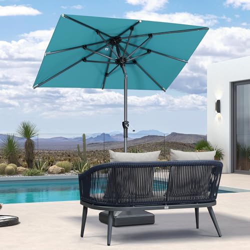 Image of PURPLE LEAF Patio Market Umbrella 6' x 4' Rectangle Tilt Turquoise Blue