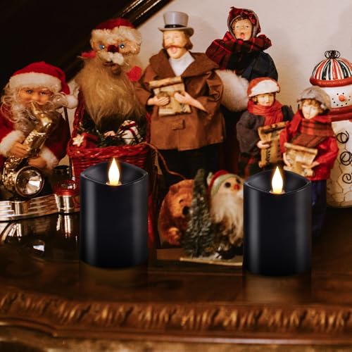 Image of 3x4 Flickering Flameless Candles Set of 2,Real Wax Pillar led Candles Flickering,with Timer,4 inch Flameless Candles with Remote,Battery Operated Candles,for Party Holiday Home Decor,Black