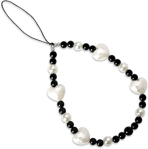 Kilener Dije de corazón para teléfono con cuentas para teléfono, correa de muñeca para funda de teléfono, dijes para teléfono para mujeres y niñas,
