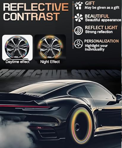 Image of REDWIND Anti-Collision Glow in The Dark Wheel Rim Stickers Night Reflective Tape Warning Sticker for Decoration Universal for All Cars Bikes Motorcycles Bicycle Trucks and etc(20 Strips) (Rainbow)
