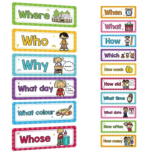 Lachilly 16 Pcs Question Words Learning Flashcards Bulletin Board Headliners Classroom Wall Decoration Teacher Teaching Aids Vocabulary Building