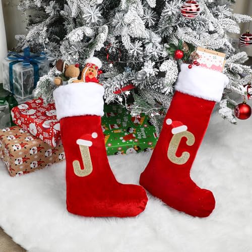VEYLIN 20 Inch Christmas Stockings with Letters,Plush Christmas Stockings Large Embroidered Stockings Christmas Stockings for Kids/Adult Red Letter(C) - Image 4