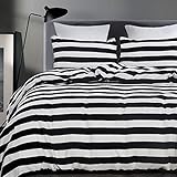 Vaulia Lightweight Microfiber Duvet Cover Set, Black and White Stripe Pattern Design - Queen Size