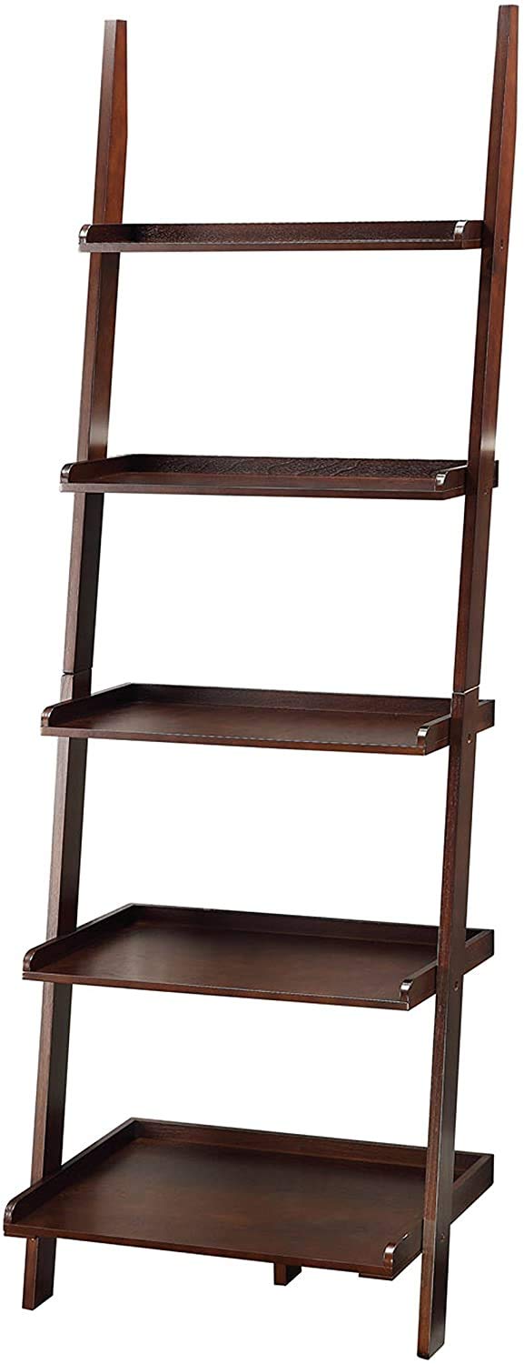 Convenience Concepts5 shelves, American Heritage Bookshelf Ladder, Espresso, 72.75" x 25"