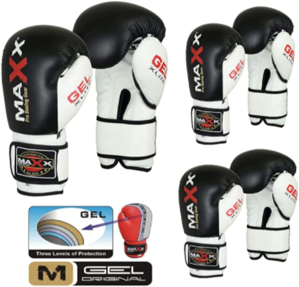 Maxx Boxing Gloves Training Gloves Junior Kids & Adult Sizes Rex Leather Sparring Gym Fitness, 4 6 8 10 12 14 16 Oz (Black White, 10oz) - Image 3