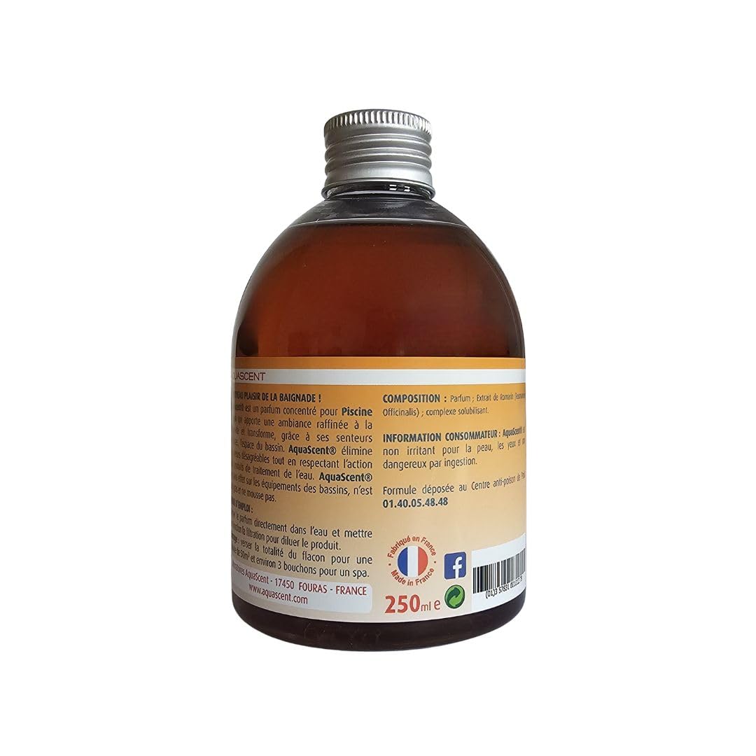 Parfum Piscine et Spa Vanille Fleur D'ORANGER- Concentré 250ml : élimine Les odeurs, préserve l'eau Claire, sans Alcool ni Colorant. Fabriqué en France. Compatible Sel & Chlore