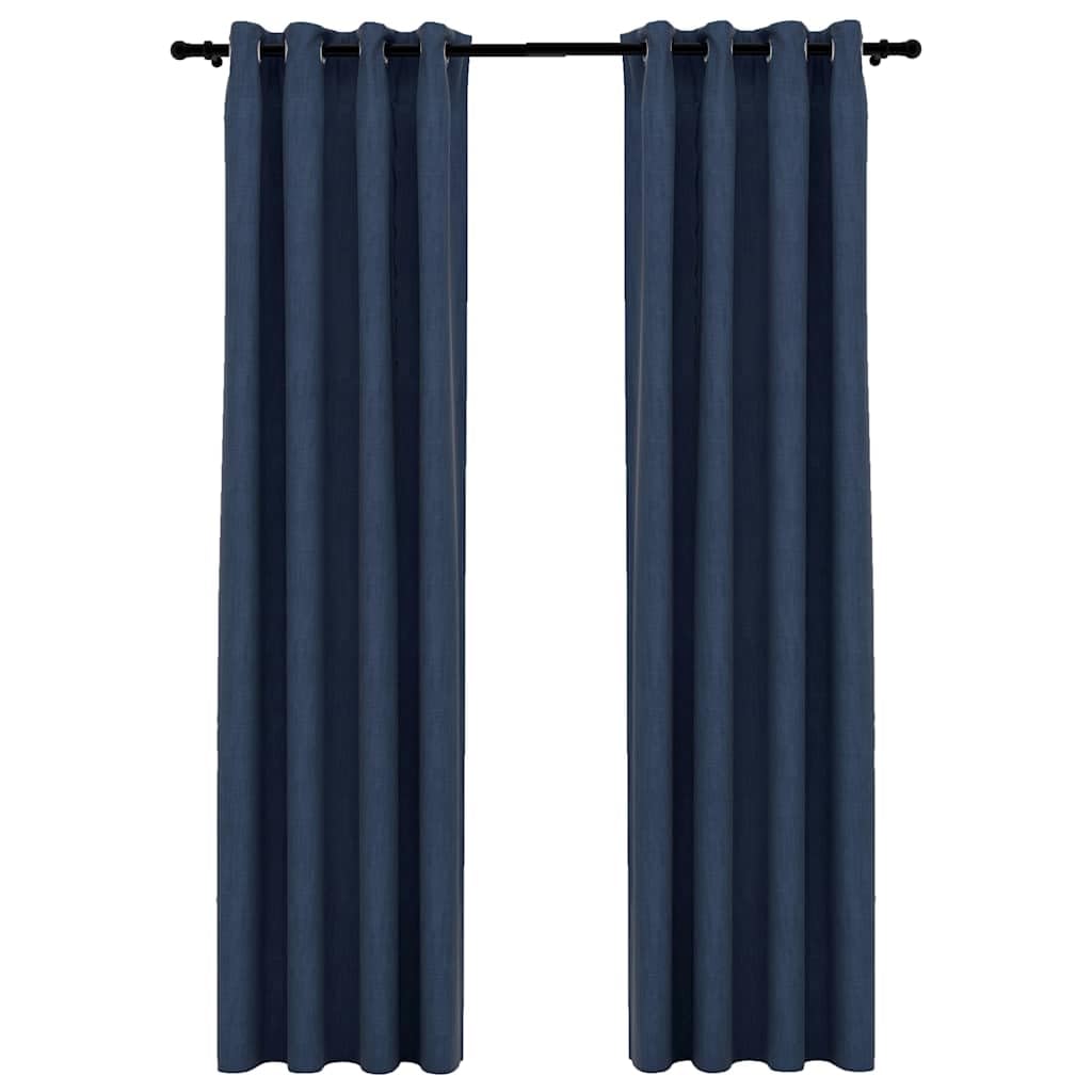 Rideaux occultants pour chambre et salon effet lin bleu 140x245 cm de haut