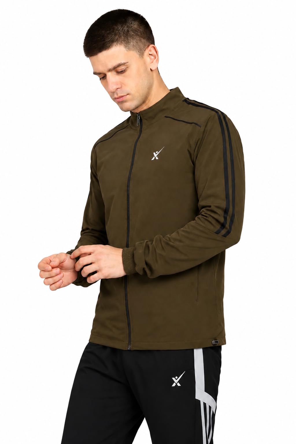 Men's Nylon Stretch Dobby Full-Zip Sports Jacket (Olive, L)-picture-20