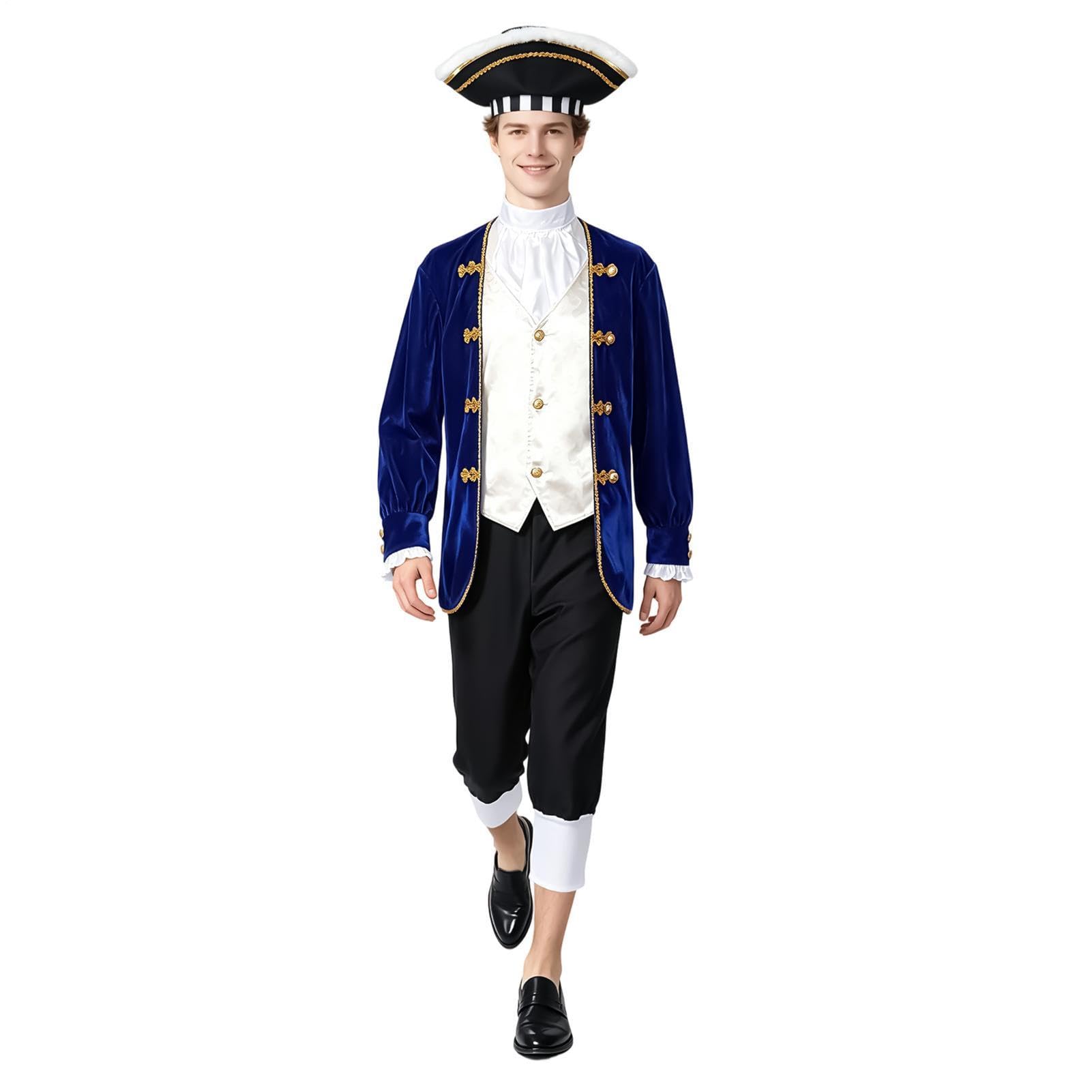 Costume da cosplay storico da uomo, uniforme con cappello e sciarpa