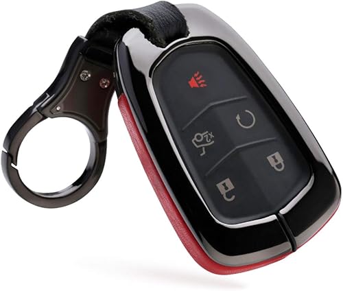 ontto Funda para llavero de 45 botones para Cadillac CT6 XT5 CTS 2017 2020, caja de protección completa con llavero rojo