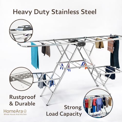 Image of Stainless Steel Cloth Dryer Stand | Double Zig-Zag Design for Efficient Drying | Space-Saving Foldable Design | Winger SS Foldable Clothes Drying Rack | Balcony & Home Use