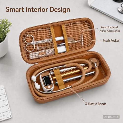 Image of ALKOO Stethoscope Case for 3M Littmann Classic III /Cardiology IV, Tan | for MDF Acoustica Stethoscopes, for Nurses, Doctors, Nursing School Essentials, Students, Clinic, EMS, Travel, Hard Bag Only