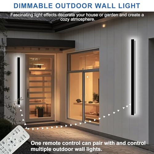 Image of Modern Outdoor Wall Lights, 2 Pack 71 Inch Dimmable Exterior Sconce | Long LED Outdoor Porch Lights Wall Mount Light Fixtures IP65 Waterproof Black Outside Wall Lights for House Garage Front Door