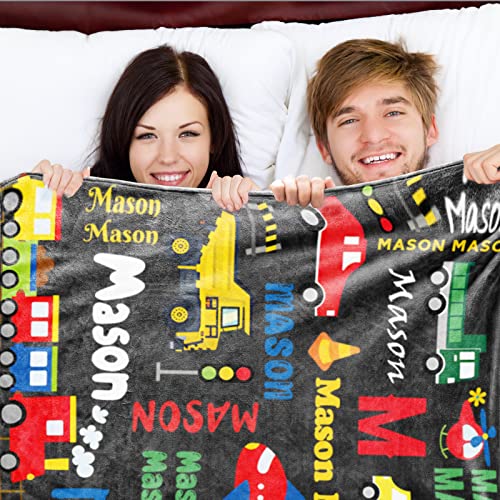 Image of Personalized Car Blanket with Name for Boys Custom Name Blanket Transport