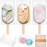 Geiserailie 150 pcs Ice Cream Box Kit Including 50 Pcs PET Clear Cakesicle Boxes and 100 Pieces Cakesicle Sticks 3.7 x 2.2 x 1.5 Inch ice lolly Box for Birthday Party Baby Shower Wedding