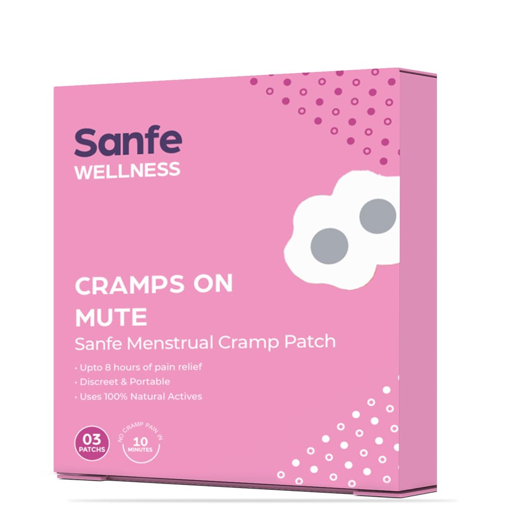 Sanfe Menstrual Cramp Patch | Upto 8 hr pain relief | Instant, 100% natural actives | Cool Patches, No side effects | 3 Pairs, For men & women