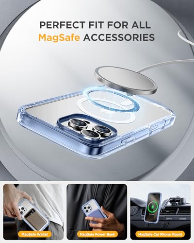 Image of Miracase Magnetic for iPhone 16 Pro Case Full-Body Phone with Built-in Glass Screen Protector, [Compatible with MagSafe] Military Drop Proof 16 Pro Cover Bumper 6.3 inch, Clear Blue
