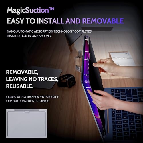 Image of Peslv Privacy Screen for 12.4 Inch Surface Laptop Go 3 /2 /1, MagicSuction Removable Anti Spy Black Protector, Glare Blue Light Filter for Microsoft Laptop Computer Monitor