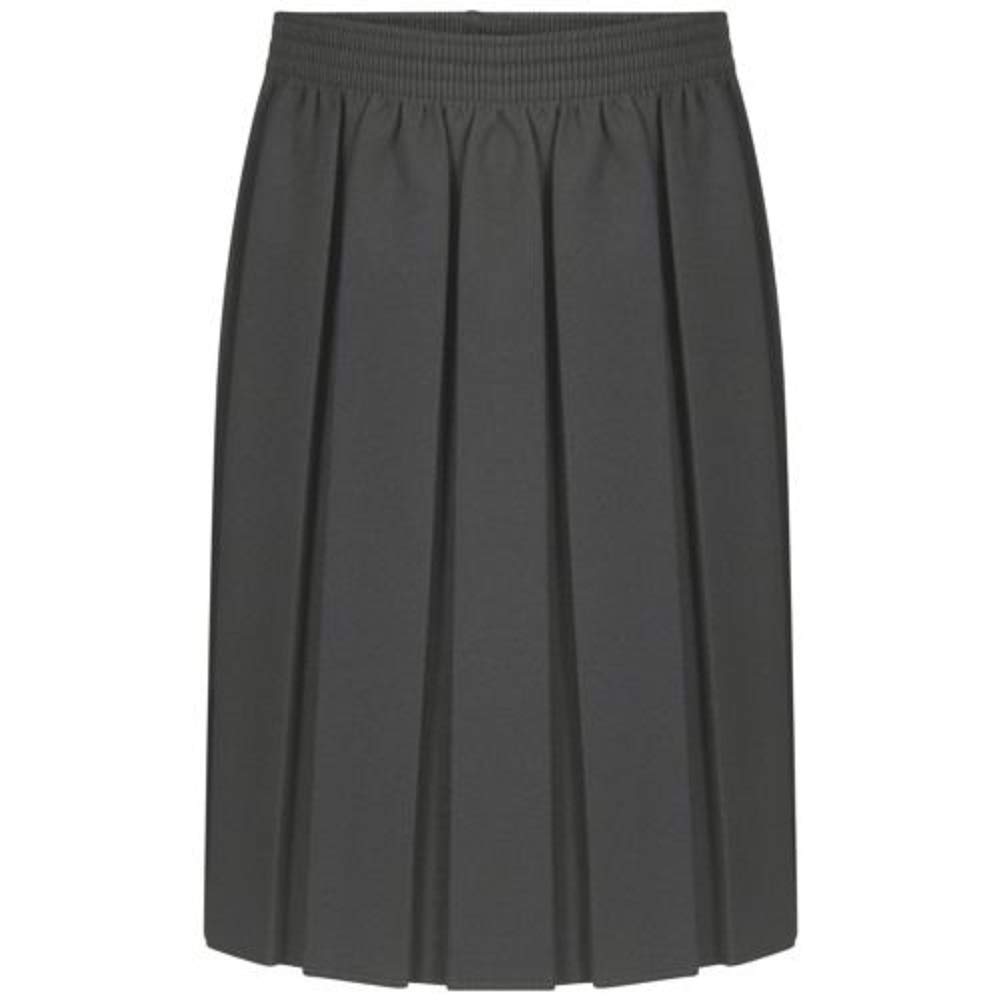 RIDDLE Girls Kids School Uniform Box Pleated Elasticated Waist Skirt Age 2-18 Years[Grey,5-6 Year]