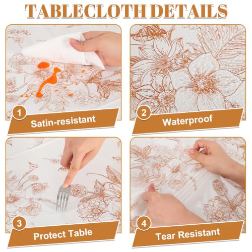 Image of NatNarr 3 Pcs Orange Floral Plastic Tablecloths, 54 X 108Inch Fall Party Tablecloth Disposable Table Cloth Orange and White Porcelain Tables Decor for Autumn Dinner Harvest Wedding Birthday Picnic