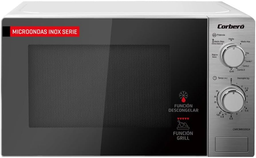 Corberó - Microonde Da 20 Litri | CMICG270WOODN | Potenza 700 W | Sbrinamento E Riscaldamento | Controllo Meccanico A 5 Livelli | Timer 30 Min | Piatto Girevole 245 Mm | Microonde Bianco Compatto