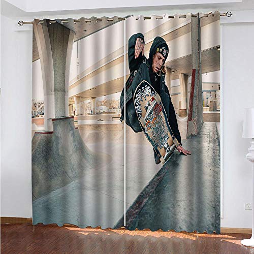 TFNIMB Rideaux Occultants Thermiques pour Salon et Chambre 183x215cm - Rideau Unis Opaque a Oeillets, Isolant Thermique et Phonique - Skateboard de Sports extrêmes Cover