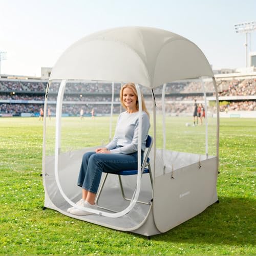 Raynesys Sports Tent for 1 Person Portable & Foldable Pop Up Tents Shelter with Carry Bag Instant Weather Proof Clear View Bubble Tent for Watching Sports Events Fishing Camping Beige