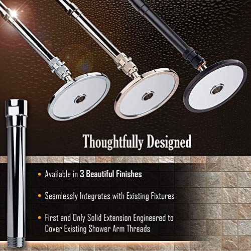 The E-Z REACH Solid Metal Shower Arm Extension, Shower Head Extender, Shower Extension Arm, Lowers Existing Shower Head/Handheld Shower Unit, Available Exclusively from High Sierra Showerheads- Chrome